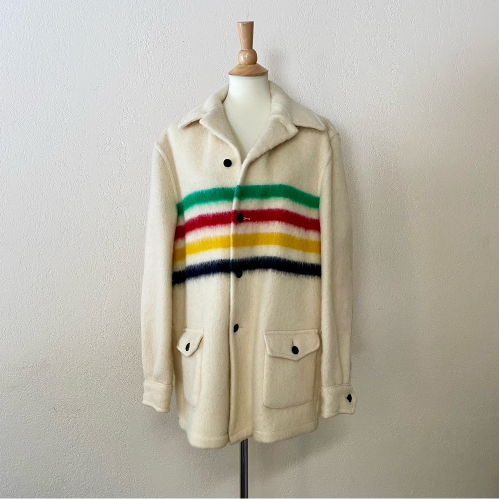 Vintage Hudson Bay Striped Point Blanket Fabric Coat L / XL